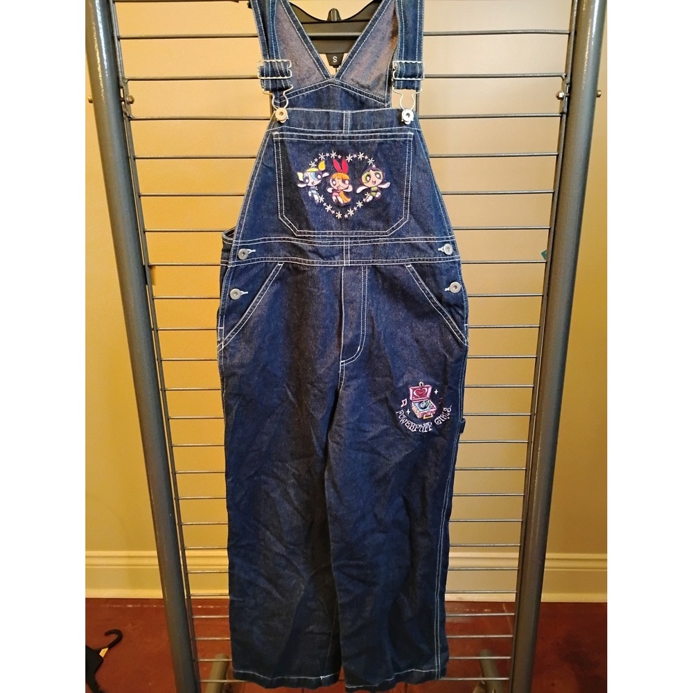 Y2K Vintage Powerpuff Girls Denim Overalls Girls 7/8 Cartoon Network Dark Wash
